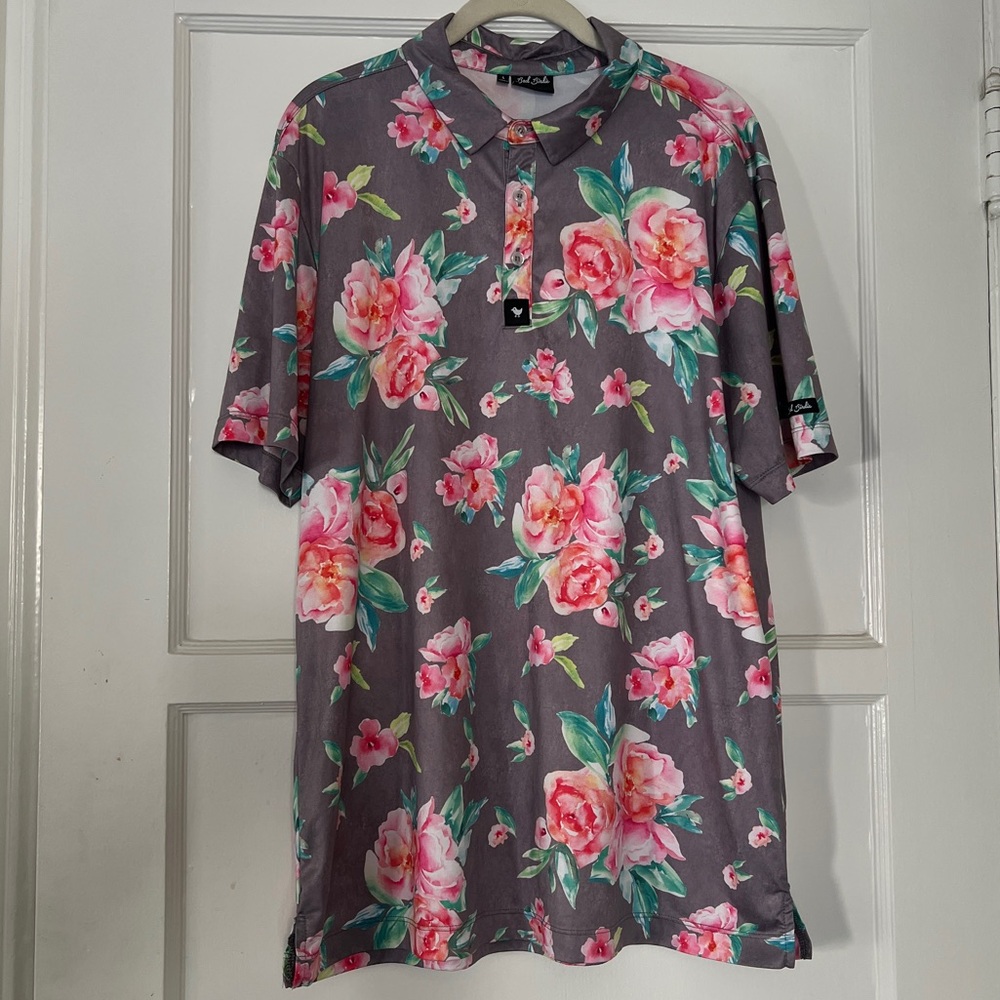 Bad Birdie Golf Polo Shirt Men's LARGE short sleeve floral summer spring flower